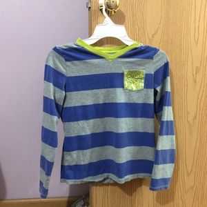 Blue and Gray Striped Shirt with Glitter